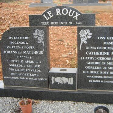 ROUX Johannes Mattheus, le 1912-1983 &amp; Catherine Muriel PIENAAR 1918-2012