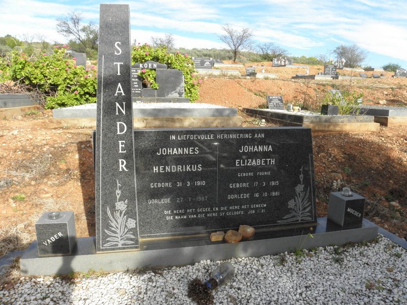 STANDER Johannes Hendrikus 1910-1987 &amp; Johanna Elizabeth FOURIE 1915-1981