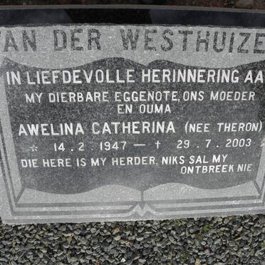 WESTHUIZEN Awelina Catherina, van der nee THERON 1947-2003