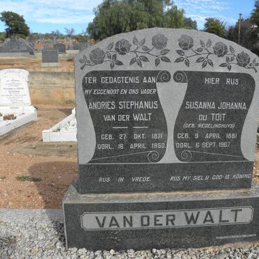 WALT Andries Stephanus, van der 1871-1950 &amp; Susanna Johanna du Toit REDELINGHUYS 1881-1967