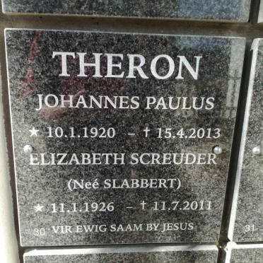 THERON Johannes Paulus 1920-2013 &amp; Elizabeth Schreuder SLABBERT 1926-2011