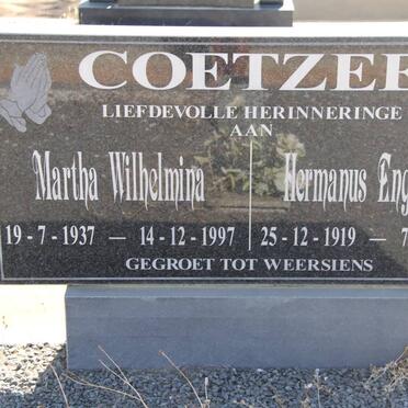 COETZEE Hermanus Engelbrecht 1919-2005 &amp; Martha Wilhelmina 1937-1997