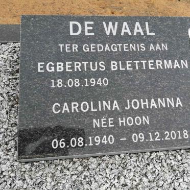 WAAL Egbertus Bletterman, de 1940- &amp; Carolina Johanna HOON 1940-2018
