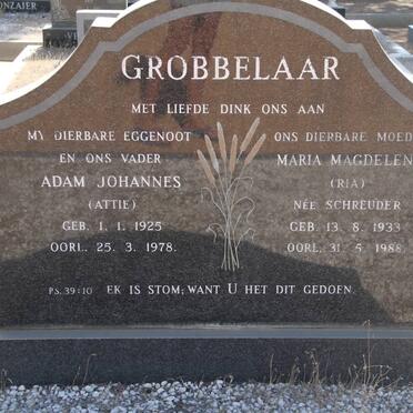 GROBBELAAR Adam Johannes 1925-1978 &amp; Maria Magdelena SCHREUDER 1933-1988