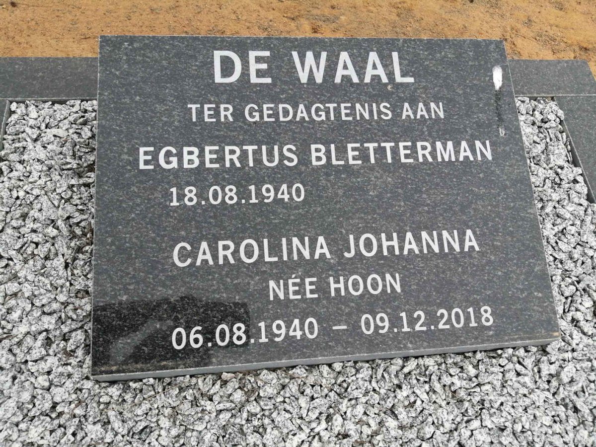 WAAL Egbertus Bletterman, de 1940- &amp; Carolina Johanna HOON 1940-2018