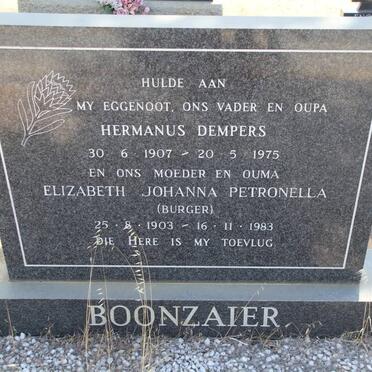 BOONZAIER Hermanus Dempers 1907-1975 &amp; Elizabeth Johanna Petronella BURGER 1903-1983
