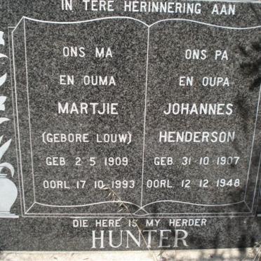 HUNTER Johannes Henderson 1907-1948 &amp; Martjie LOUW 1909-1993