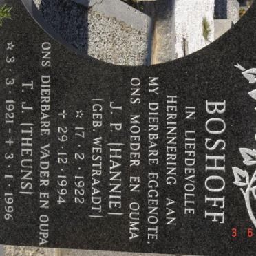 BOSHOFF T.J. 1921-1996 &amp; J.P. WESTRAADT 1922-1994