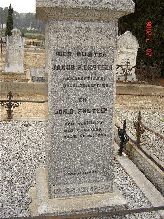 EKSTEEN Jakob P. 1832-1910 &amp;  Johanna D. DE VILLIERS 1820-1909