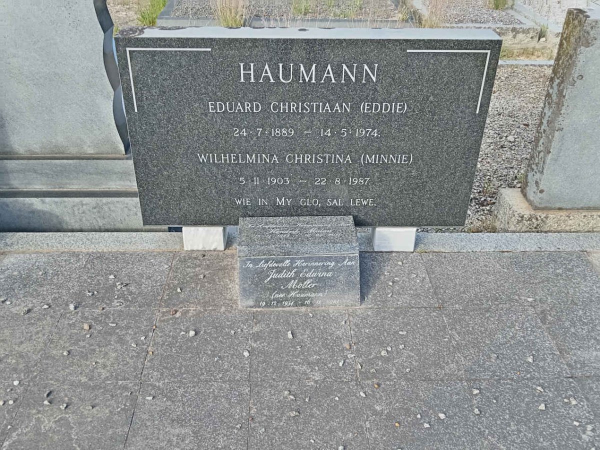 HAUMANN Eduard Christiaan 1889-1974 &amp; Wilhelmina Christina 1903-1987 :: MOLLER Judith Edwina nee HAUMANN 1934-2001