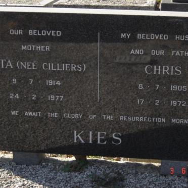 KIES Chris 1905-1972 &amp; Nita CILLIERS 1914-1977