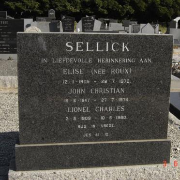 SELLICK Lionel Charles 1909-1980 &amp; Elise ROUX 1905-1970 :: SELLICK John Christian 1947-1974