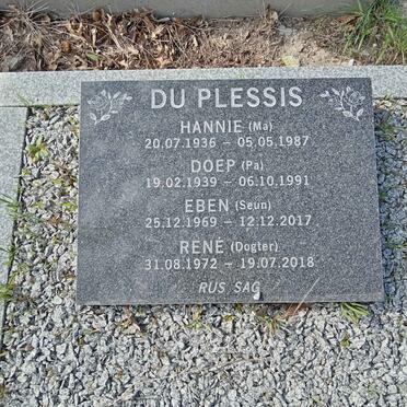 PLESSIS Doep, du 1939-1991 &amp; Hannie 1936-1987 :: DU PLESSIS Eben 1969-2017 :: DU PLESSIS Rene 1972-2018