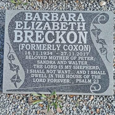BRECKON Barbara Elizabeth formerly COXON 1934-2017