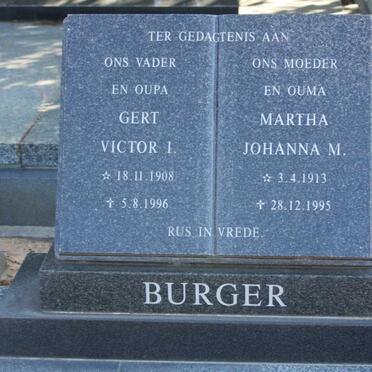 BURGER Gert Victor I. 1908-1996 &amp; Martha Johanna M. 1913-1995