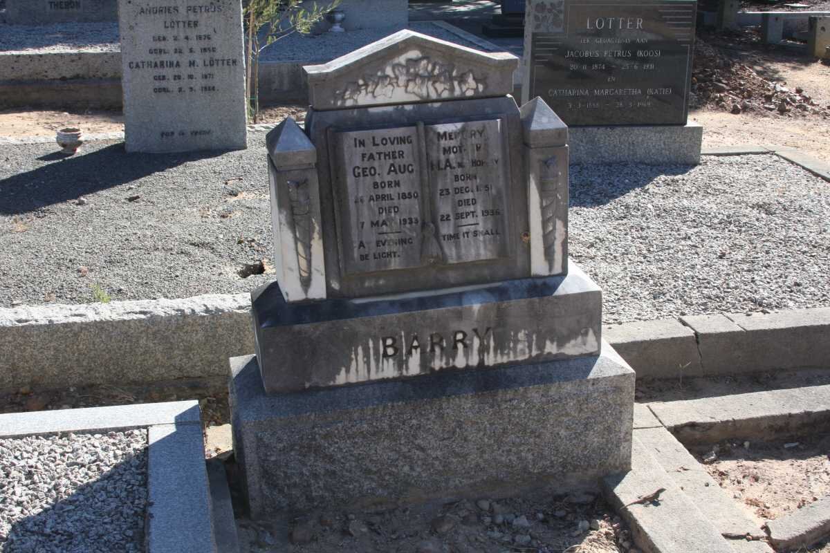 BARRY Geo. Aug. 1850-1933 &amp; M.A. HOPLEY 1851-1936