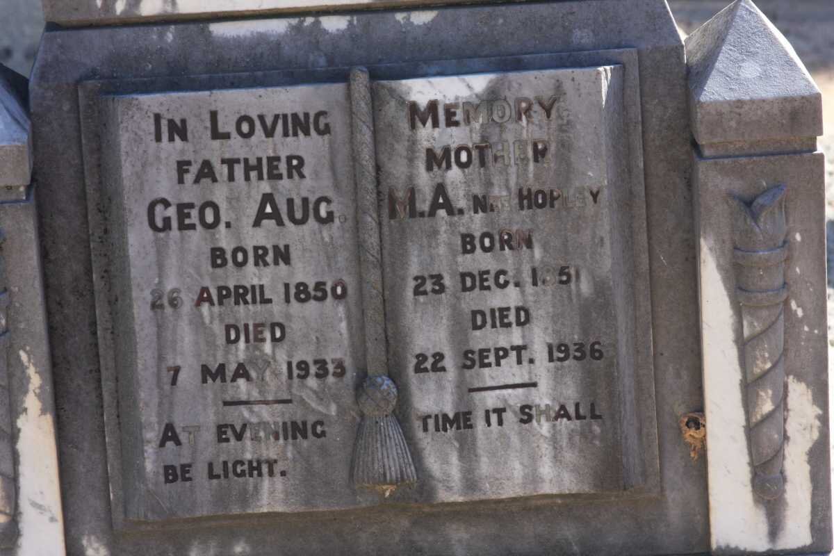 BARRY Geo. Aug. 1850-1933 &amp; M.A. HOPLEY 1851-1936