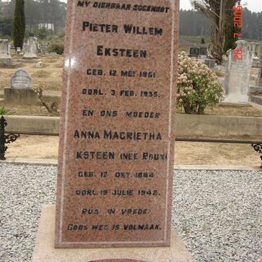 EKSTEEN Pieter Willem 1851-1935 &amp;  Anna Magrietha ROUX 1884-1942