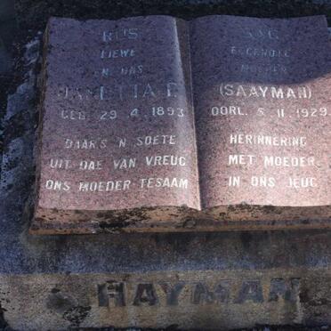 HAYMAN ?  F. nee SAAYMAN 1893-1929
