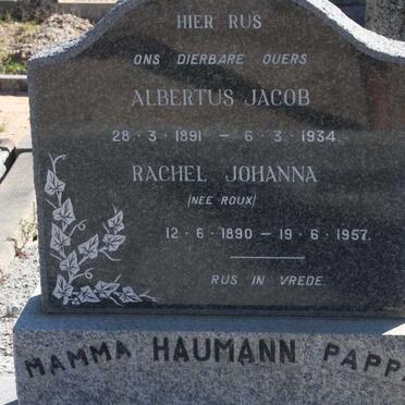 HAUMANN Albertus Jacob 1891-1934 &amp; Rachel Johanna ROUX 1890-1957
