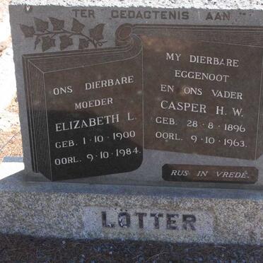 LÖTTER Casper H.W. 1896-1963 &amp; Elizabeth L. 1900-1984