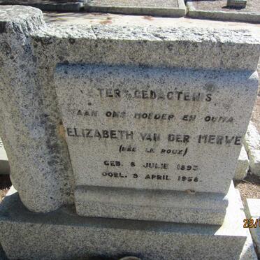 MERWE Elizabeth, van der nee LE ROUX 1893-1958