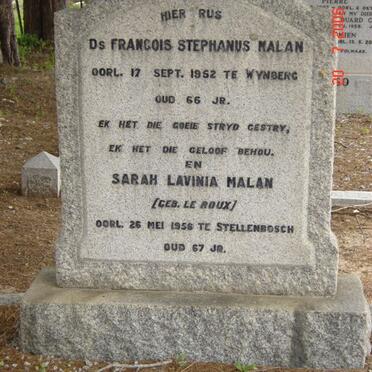 MALAN Francois Stephanus -1952  &amp; Sarah Lavinia LE ROUX -1956