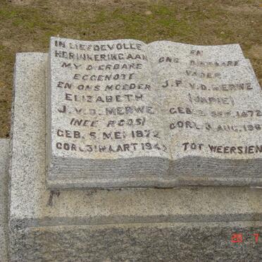 MERWE J.P., van der 1872-1966 &amp; Elizabeth J. ROOS 1872-1942