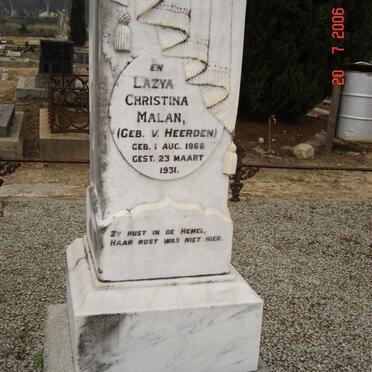 MALAN Lazya Christina nee V. HEERDEN 1868-1931