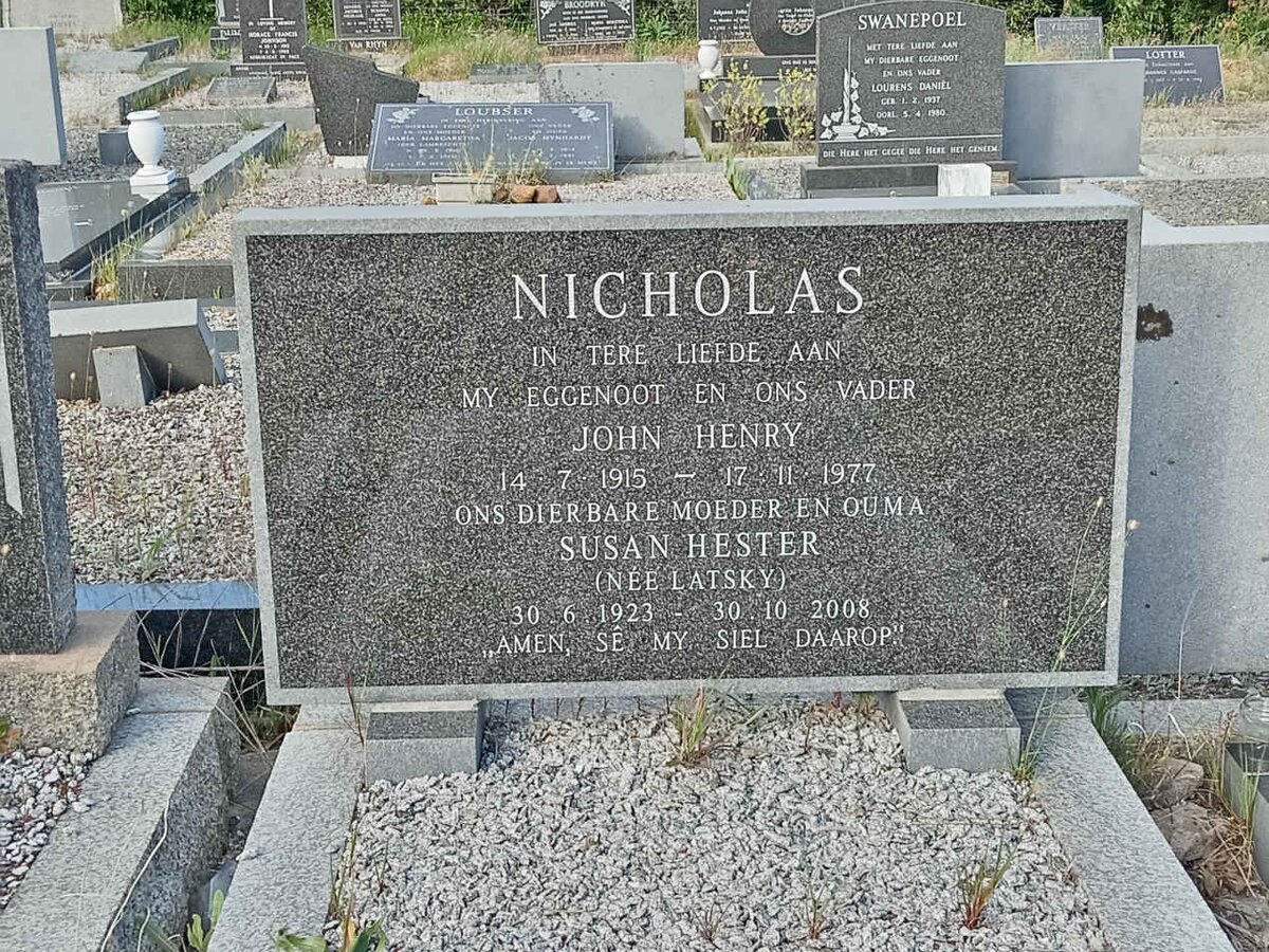 NICHOLAS John Henry 1915-1977 &amp; Susan Hester LATSKY 1923-2008
