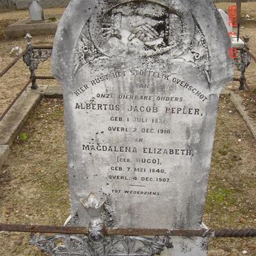 PEPLER Albertus Jacob 1831-1910 &amp; Magdalena Elizabeth HUGO 1840-1907