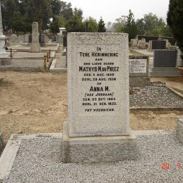 PREEZ Mathys, du 1859-1938  &amp;  Anna M. JORDAAN 1863-1932