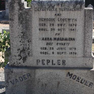 PEPLER Hendrik Lodewyk 1870-1941 &amp; Hanna Magdalena SWART 1878-1930