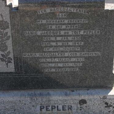 PEPLER Danie Jacobus du Toit 1890-1945 &amp; Maria Magdalena CARSTENS 1893-1966