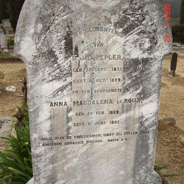 PEPLER D.J.D. 1833-1899 &amp;  Anna Magdalena LE ROUX 1839-1895