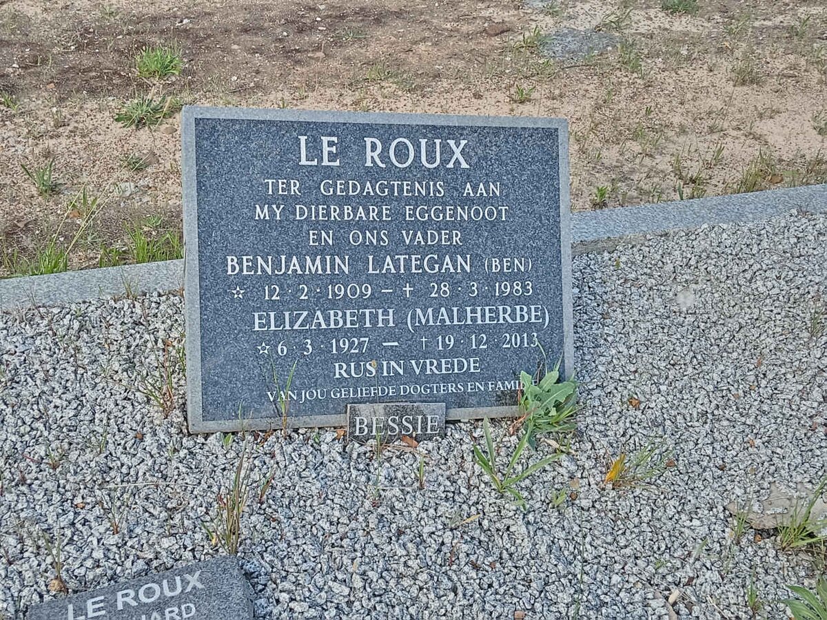 ROUX Benjamin Lategan, le 1909-1983 & Elizabeth MALHERBE 1927-2013