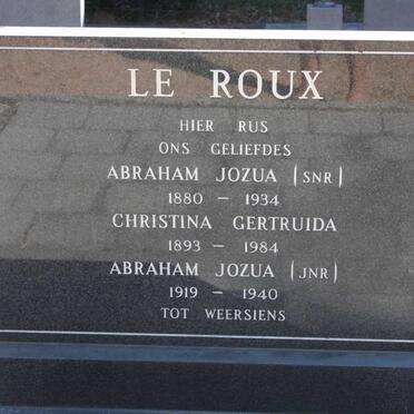 ROUX Abraham Jozua, le 1880-1934 &amp; Christina Gertruida 1893-1984 :: LE ROUX Abraham Jozua 1919-1940
