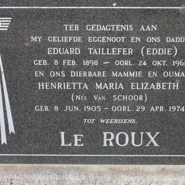 ROUX Eduard Taillefer, le 1898-1961 &amp; Henrietta Maria Elizabeth VAN SCHOOR 1905-1974