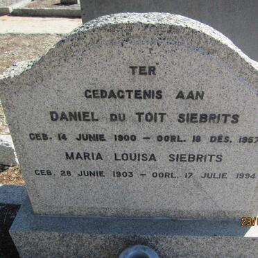 SIEBRITS Daniel Du Toit 1900-1957 &amp; Maria Louisa 1903-1994