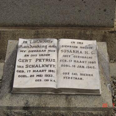 SCHALKWYK Gert Petrus, van 1869-1933 &amp; Susanna H.G. GERSBACH 1869-1945