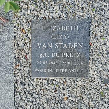 STADEN Elizabeth, van nee DU PREEZ 1948-2016