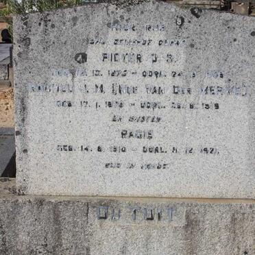 TOIT Pieter O.S., du 1875-1958 &amp; Rachel J.M. VAN DER MERWE 1879-1919 :: DU TOIT Ragie 1910-1921