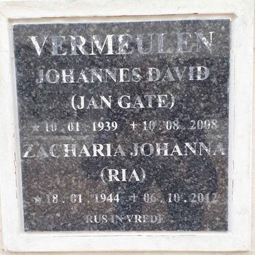 VERMEULEN Johannes David 1939-2008 &amp; Zacharia Johanna 1944-2012