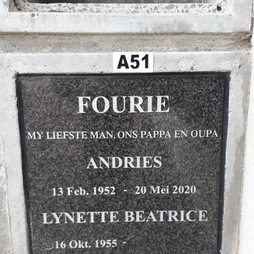 FOURIE Andries 1952-2020 &amp; Lynette Beatrice 1955-