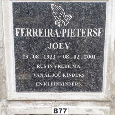 FERRIERA Joey formerly PIETERSE 1923-2001