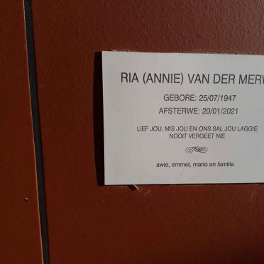MERWE Ria, van der 1947-2021