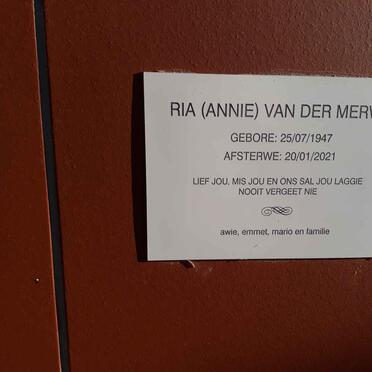 MERWE Ria, van der 1947-2021