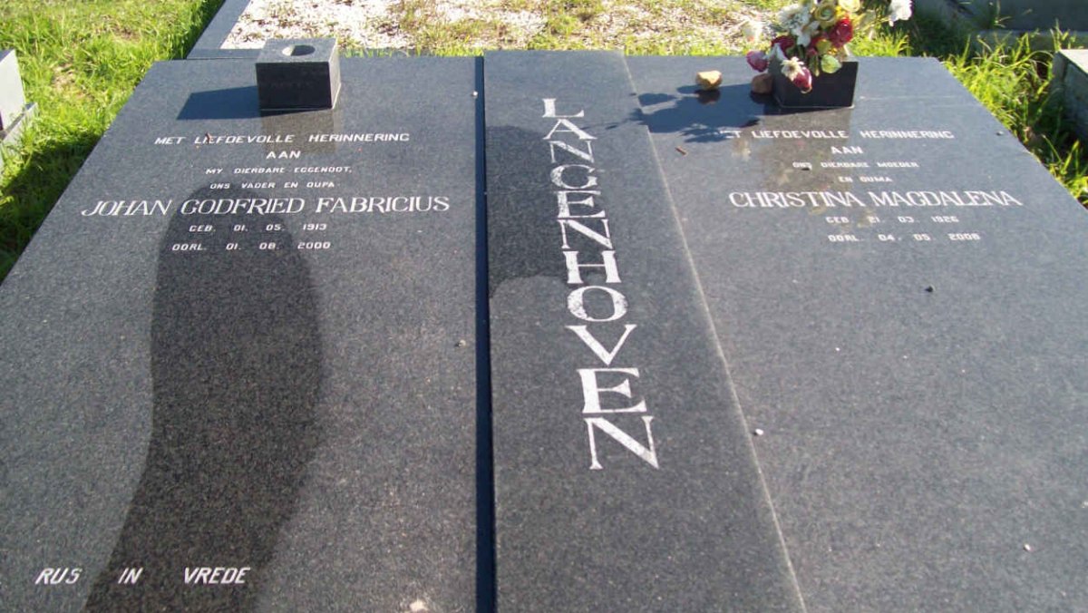 LANGENHOVEN Johan Godfried Fabricius 1913-2000 &amp; Christina Magdalena 1926-2008