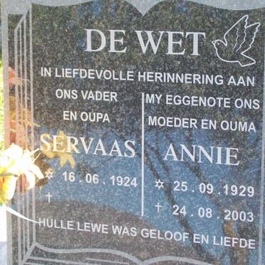 WET Servaas, de 1924- &amp; Annie 1929-2003