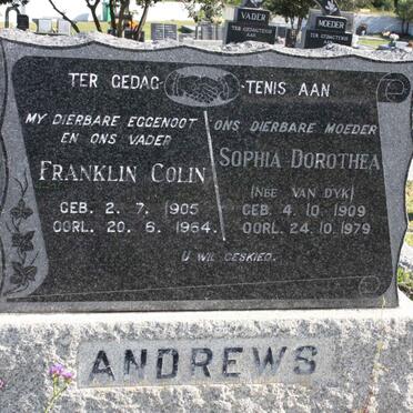 ANDREWS Franklin Colin 1905-1964 &amp; Sophia Dorothea nee VAN DYD 1909-1979